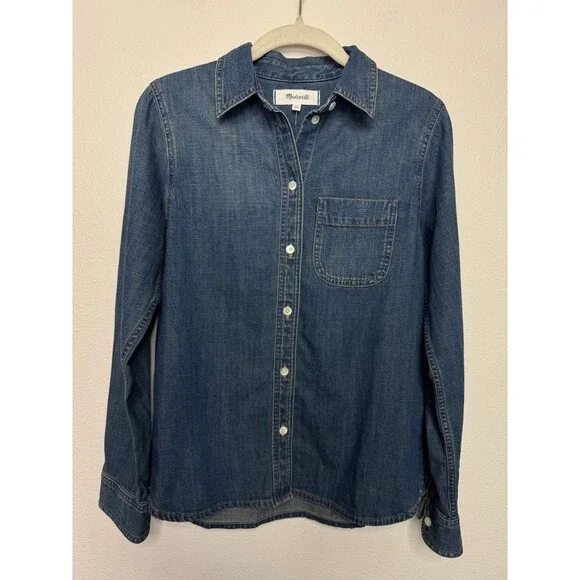Madewell XS Tuckable Denim Shirt in Greendale Wash Cotton Button Up Blue NWT - Picture 5 of 14